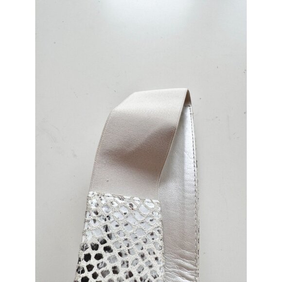 SUZI ROHER Silver Grey Snake Embossed Suede Elastic Chain Stretch Belt, Size L+ - Picture 7 of 10